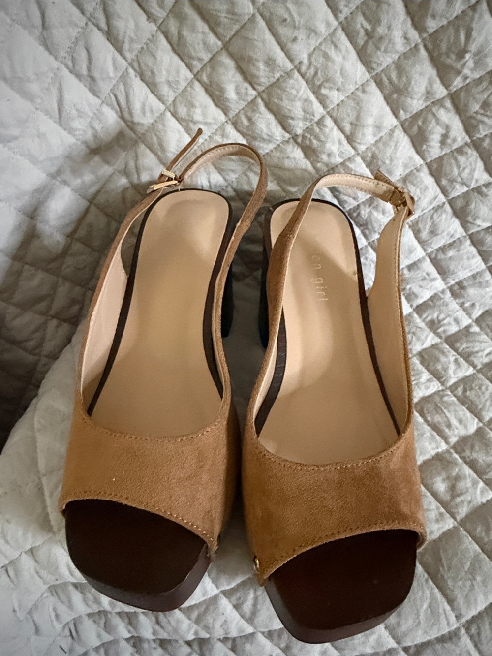 Women’s Tan Suede Open-Toe Slingback Heels